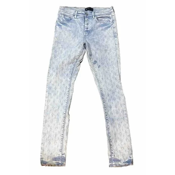 Purple Brand Jacquard monogram Denim Slim Fit Low Rise Jeans 31 POO1 - Picture 1 of 16